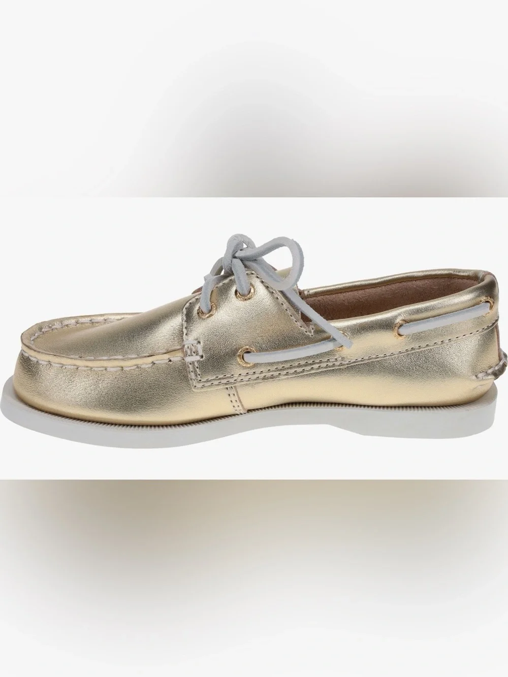 Sperry Metallic Gold Kids Moccasin with Light Gray Laces